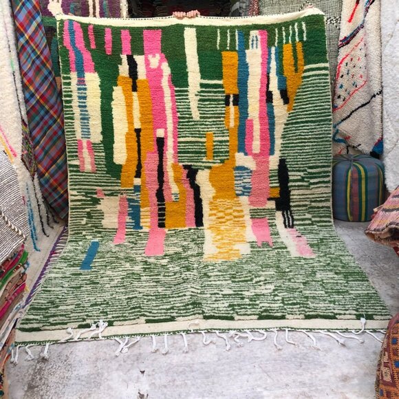 Vibrant Azilal Artisanal Rug - Moroccan Wool carpet - 10.2 ft x 6.6 ft - Picture 1 of 6